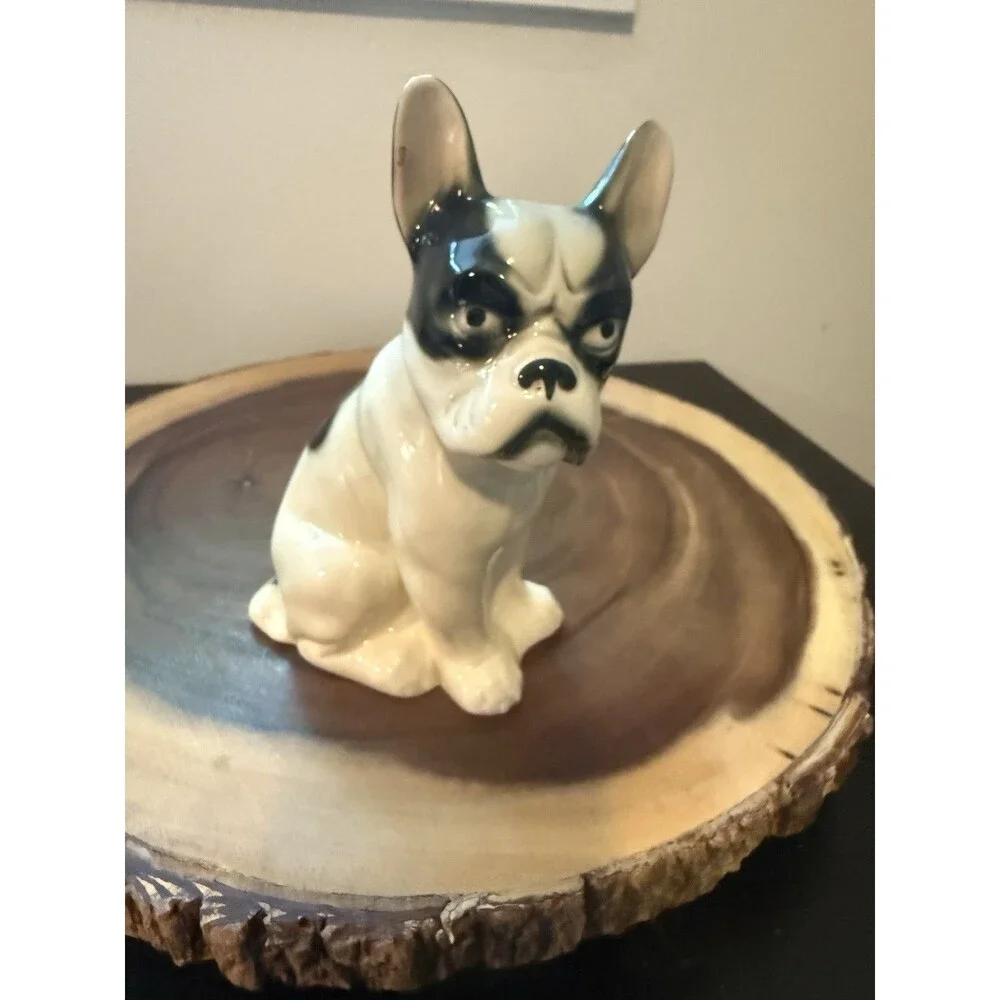 Vintage French Bulldog Statue Black & White 7 1/2” Tall
